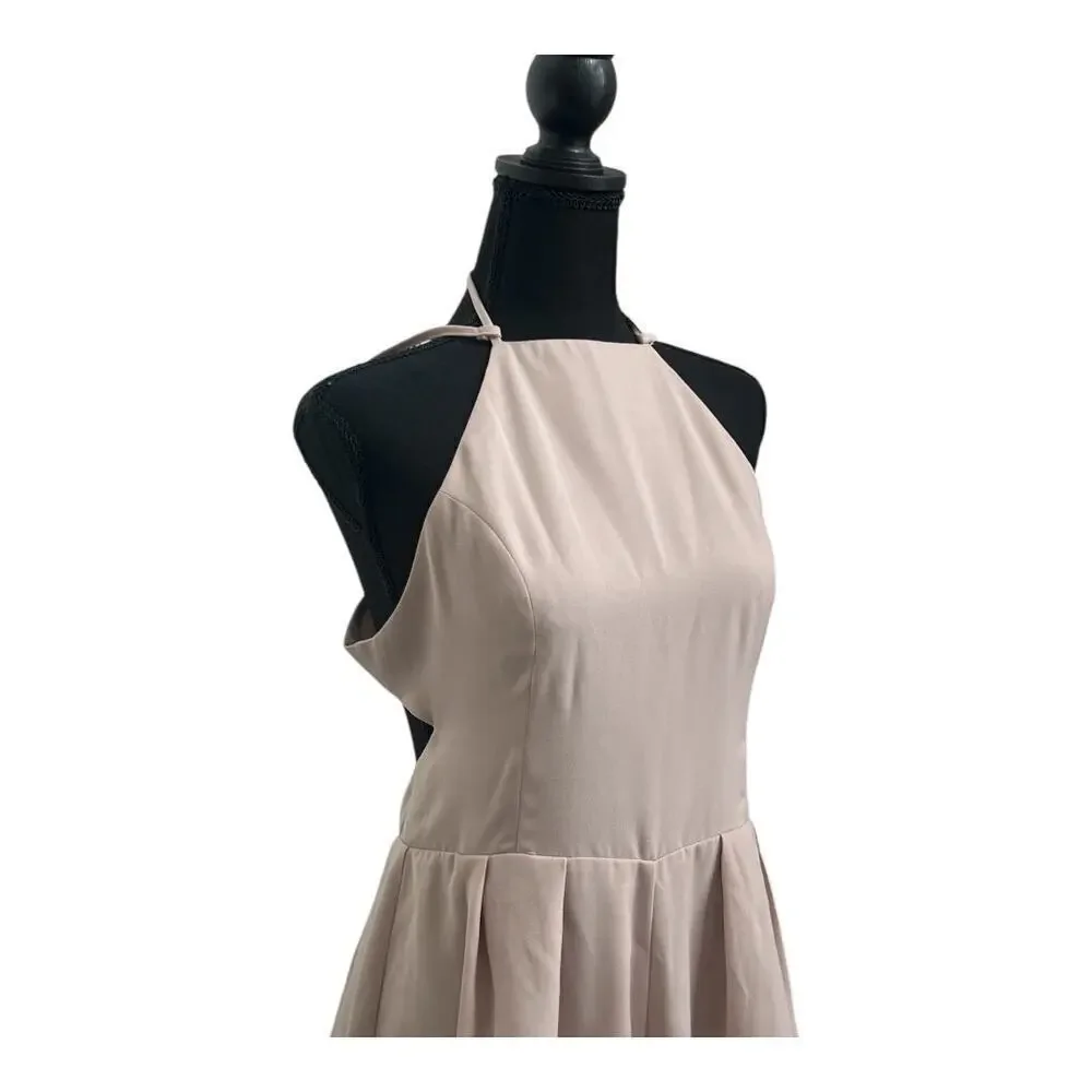 Tan Halter Neck Romper | Flowy Neutral Playsuit